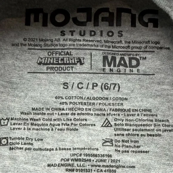 Minecraft Creeper Graphic Tee Kids Size S 6/7 Gray Mojang Official - Picture 4 of 8